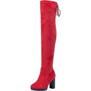 Vepose Womens 9.5 Red Faux Suede 4" Heel Thigh High Over The Knee Boot Shoes